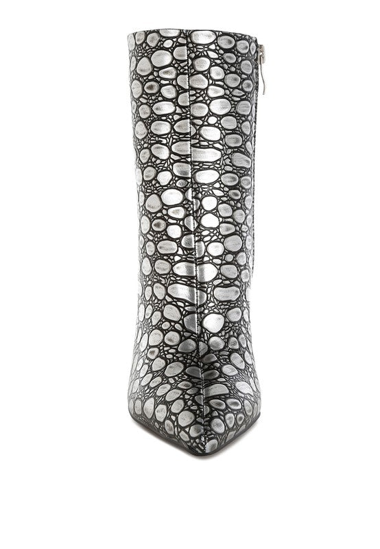 Moolah Embossed Stiletto Heel Ankle Boots - Eye Candy Sensation Apparel & Accessories