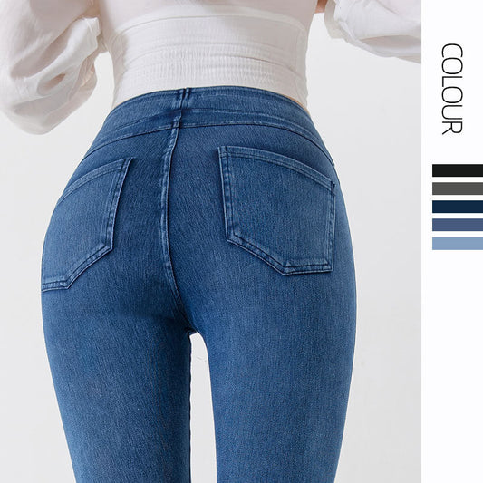 Denim-Look Capri Yoga Pants โ Slim Fit High-Elastic Tummy Control Fitness Pants
