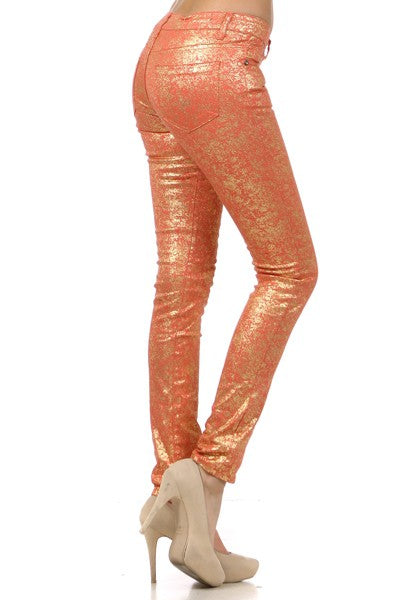 Low Rise Metallic Print Skinny jeans Pants - Eye Candy Sensation Apparel & Accessories