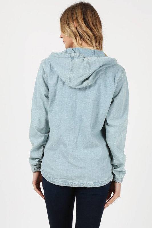 PLUS SIZE DENIM HOODIE HALF ZIPPER CLOSER Blue Age