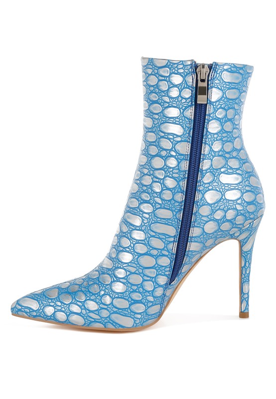 Moolah Embossed Stiletto Heel Ankle Boots - Eye Candy Sensation Apparel & Accessories