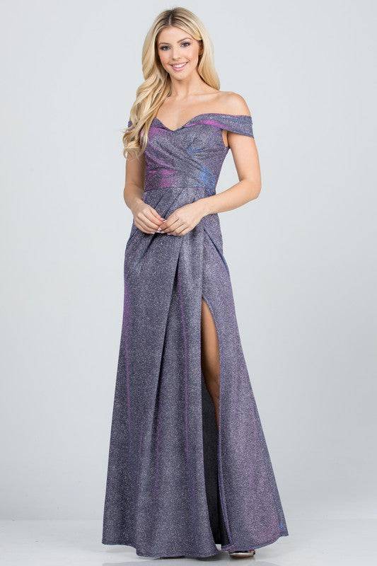 Off the shoulder glittery jacquard gathered gown - Eye Candy Sensation