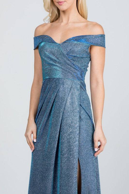 Off the shoulder glittery jacquard gathered gown - Eye Candy Sensation