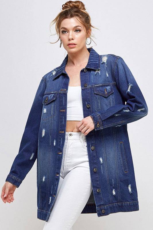 DENIM 3/4 QUARTER JACKETS DISTRESSED WASHED Blue Age
