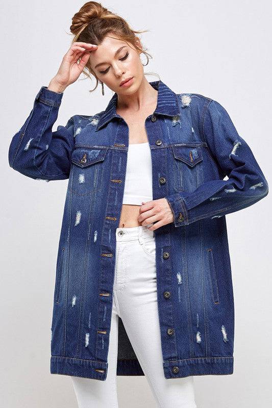 DENIM 3/4 QUARTER JACKETS DISTRESSED WASHED Blue Age