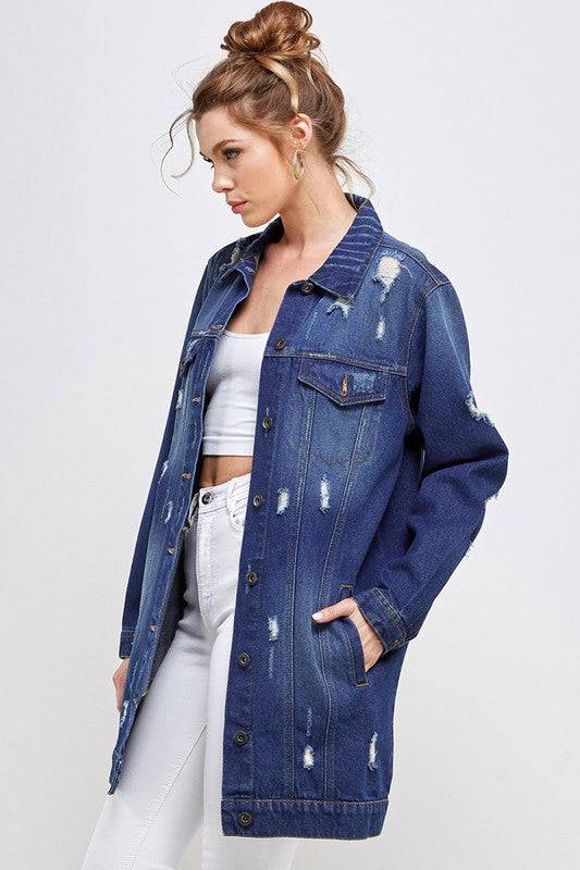 DENIM 3/4 QUARTER JACKETS DISTRESSED WASHED Blue Age