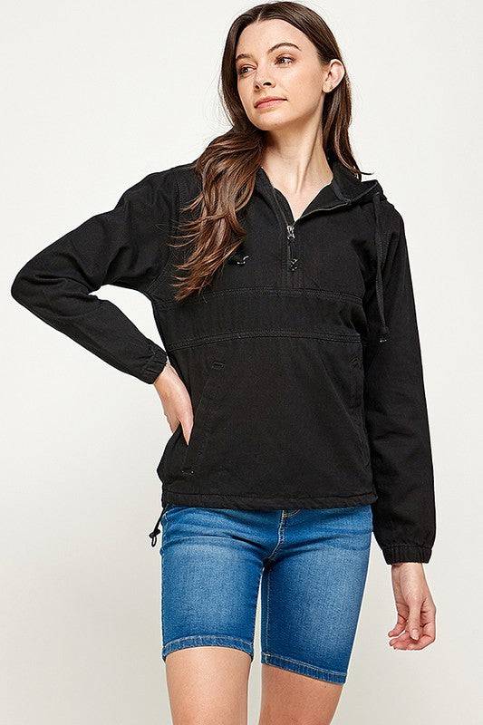 PLUS SIZE DENIM HOODIE HALF ZIPPER CLOSER Blue Age