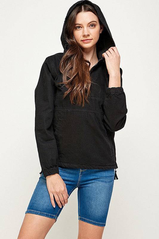 PLUS SIZE DENIM HOODIE HALF ZIPPER CLOSER Blue Age