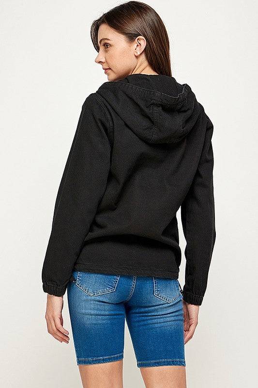 PLUS SIZE DENIM HOODIE HALF ZIPPER CLOSER Blue Age