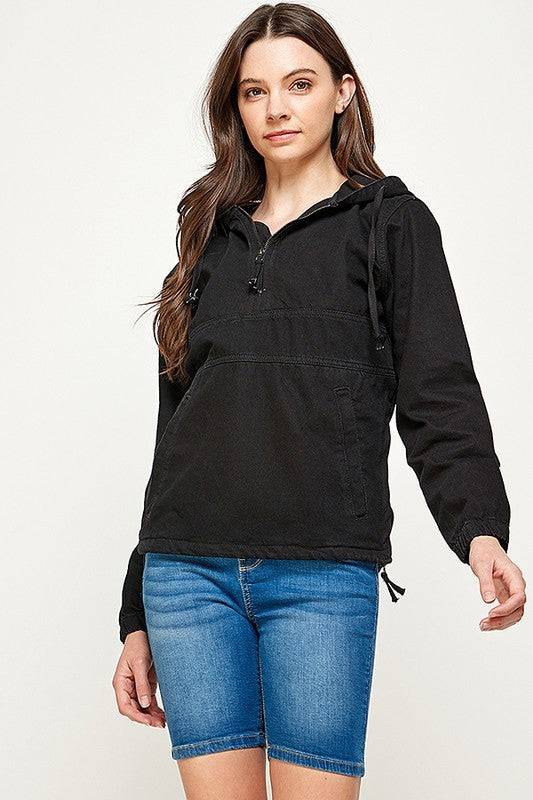 PLUS SIZE DENIM HOODIE HALF ZIPPER CLOSER Blue Age