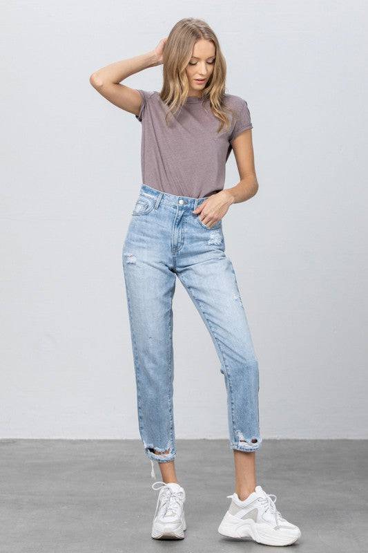 HIGH RISE TAPERED JEANS - Eye Candy Sensation