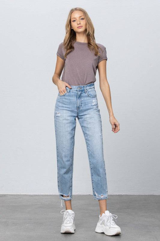 HIGH RISE TAPERED JEANS - Eye Candy Sensation