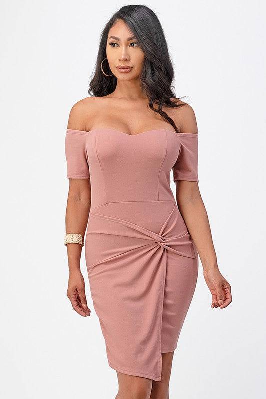 off the shoulder front twist bodycon dress - Eye Candy Sensation