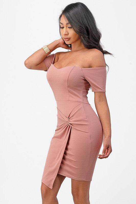off the shoulder front twist bodycon dress - Eye Candy Sensation