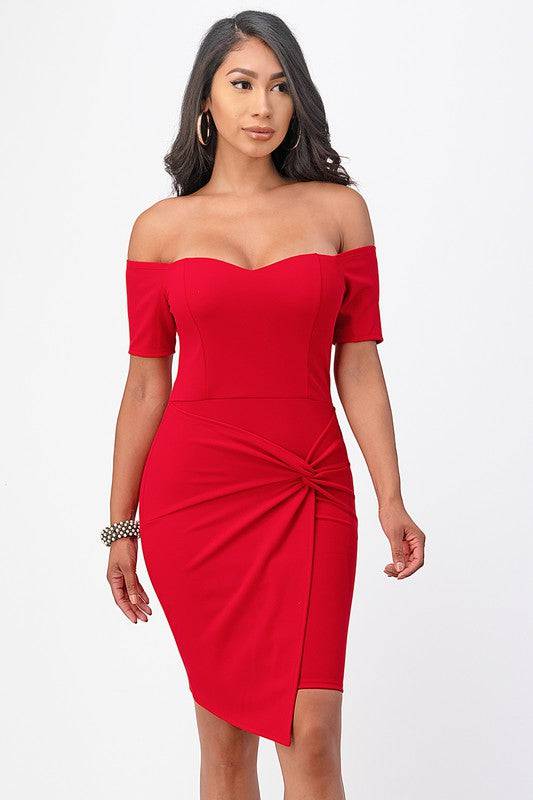 off the shoulder front twist bodycon dress - Eye Candy Sensation
