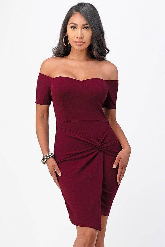 off the shoulder front twist bodycon dress - Eye Candy Sensation