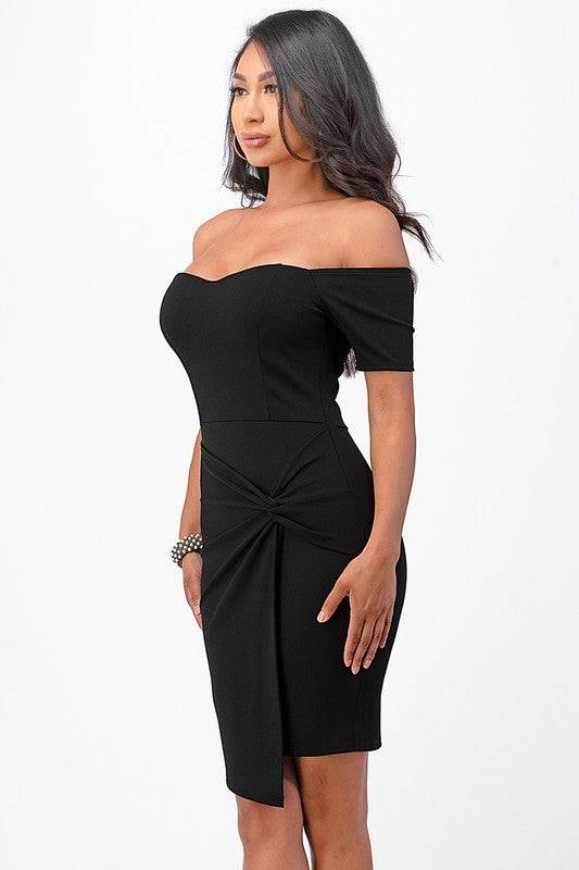 off the shoulder front twist bodycon dress - Eye Candy Sensation