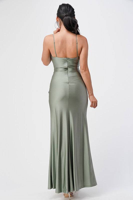 Tara side pleat overlap gown with side opening - Eye Candy Sensation