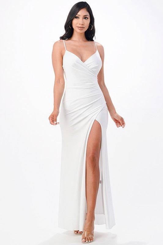 Tara side pleat overlap gown with side opening - Eye Candy Sensation