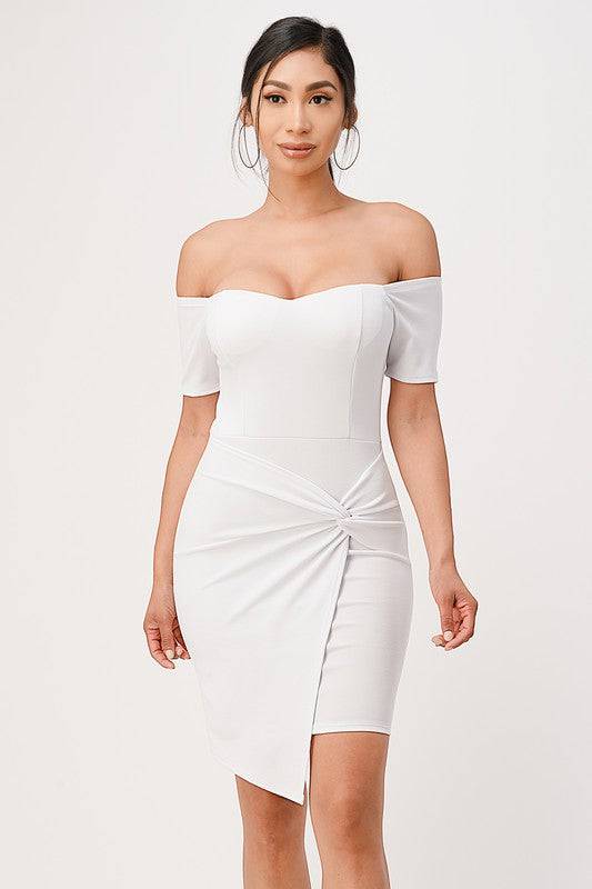 off the shoulder front twist bodycon dress - Eye Candy Sensation
