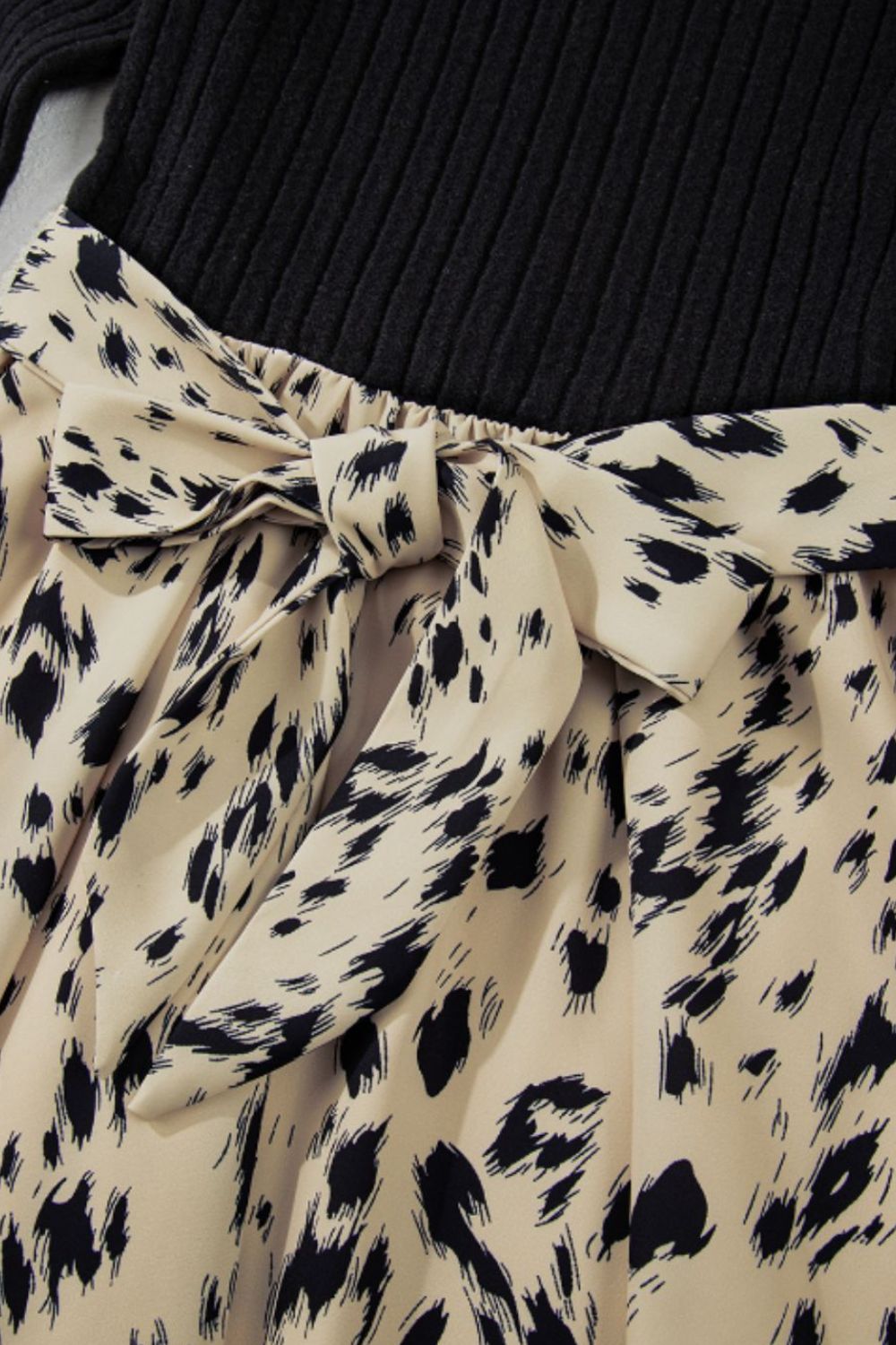 Printed Tie Waist Mock Neck Long Sleeve Dress Trendsi