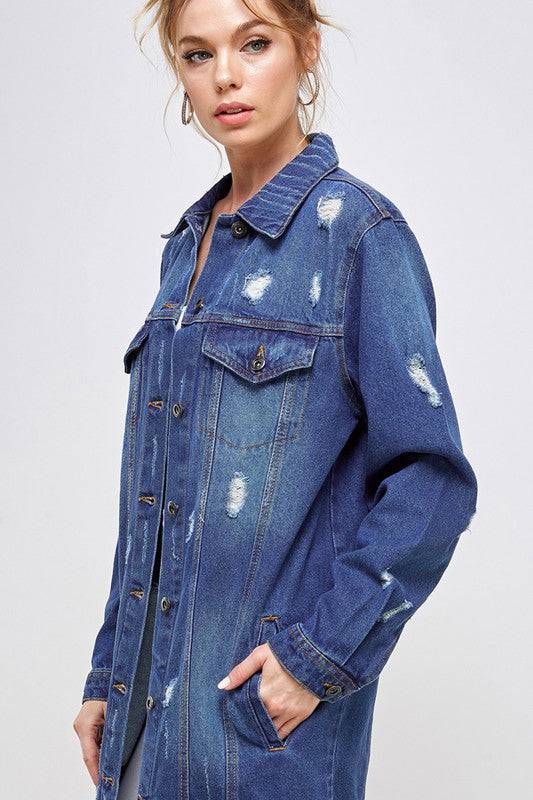 DENIM 3/4 QUARTER JACKETS DISTRESSED WASHED Blue Age