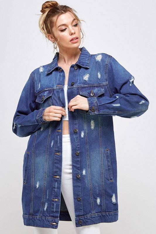 DENIM 3/4 QUARTER JACKETS DISTRESSED WASHED Blue Age