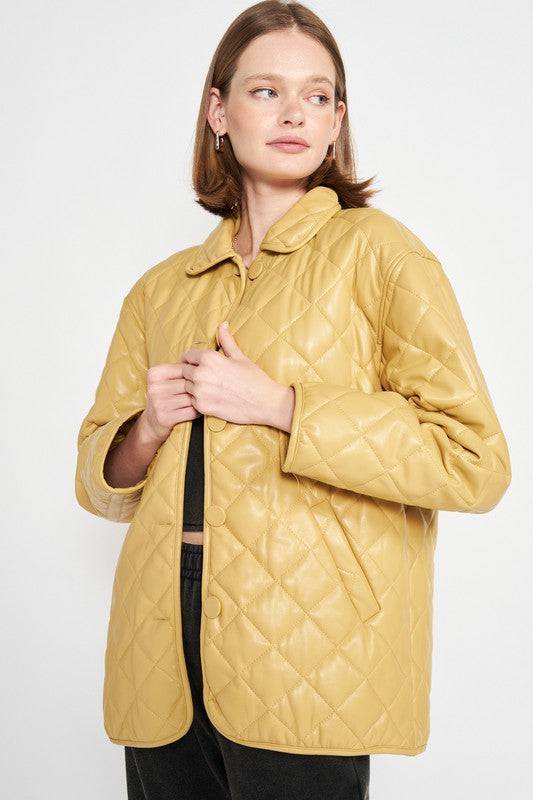 QUILTED PU BUTTON DOWN JACKET Emory Park
