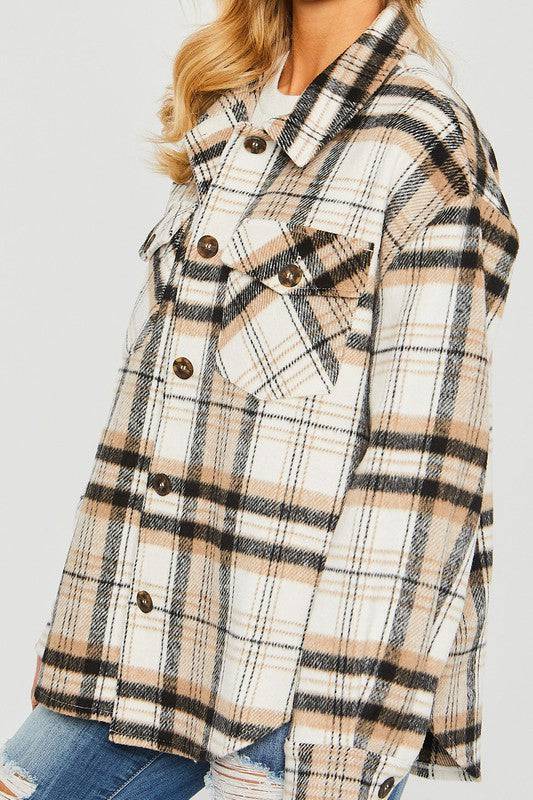 Plaid Bust Pocket Shacket Love Tree