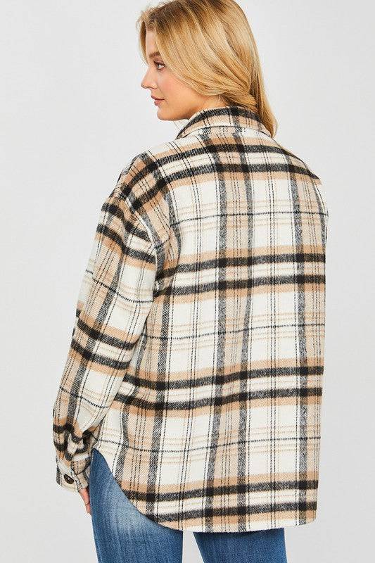 Plaid Bust Pocket Shacket Love Tree