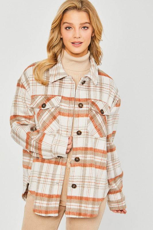 Plaid Bust Pocket Shacket Love Tree