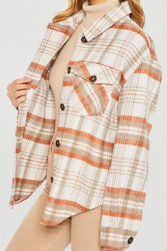 Plaid Bust Pocket Shacket Love Tree