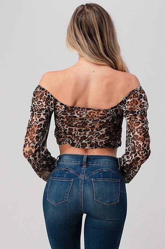 Leopard Mesh Crop Top Orange Farm Clothing