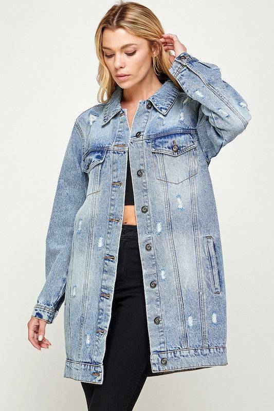 DENIM 3/4 QUARTER JACKETS DISTRESSED WASHED Blue Age