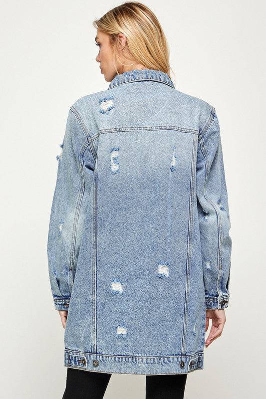 DENIM 3/4 QUARTER JACKETS DISTRESSED WASHED Blue Age