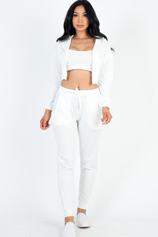 Cropped Cami with Zip-up Jacket and Joggers Set Capella