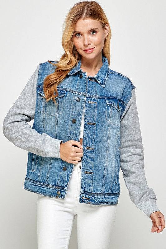 Women's Denim  Jacket with Fleece Hoodies Blue Age