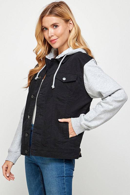 Women's Denim  Jacket with Fleece Hoodies Blue Age