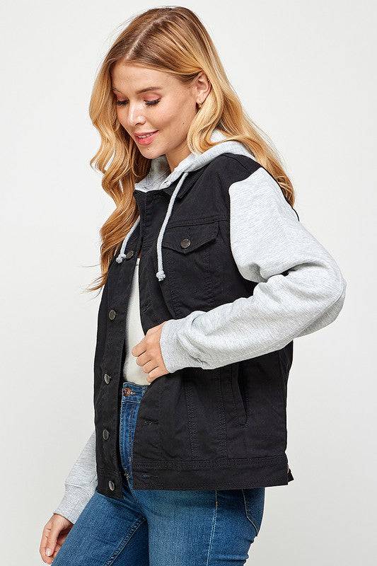 Women's Denim  Jacket with Fleece Hoodies Blue Age