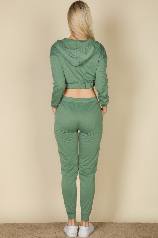 Cropped Cami with Zip-up Jacket and Joggers Set Capella