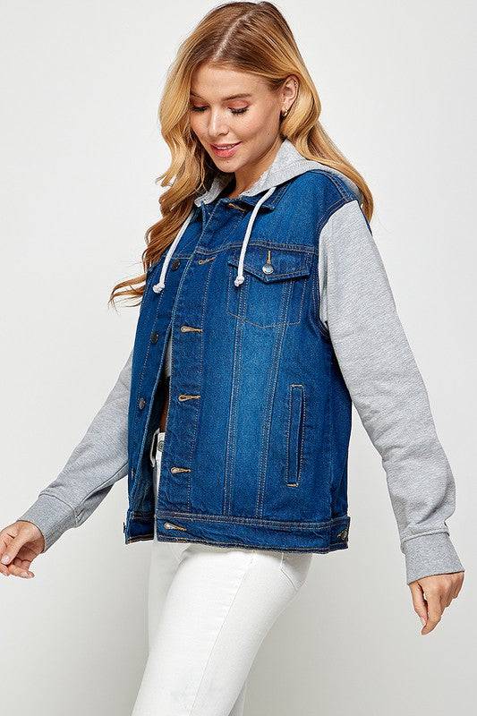 Women's Denim  Jacket with Fleece Hoodies Blue Age
