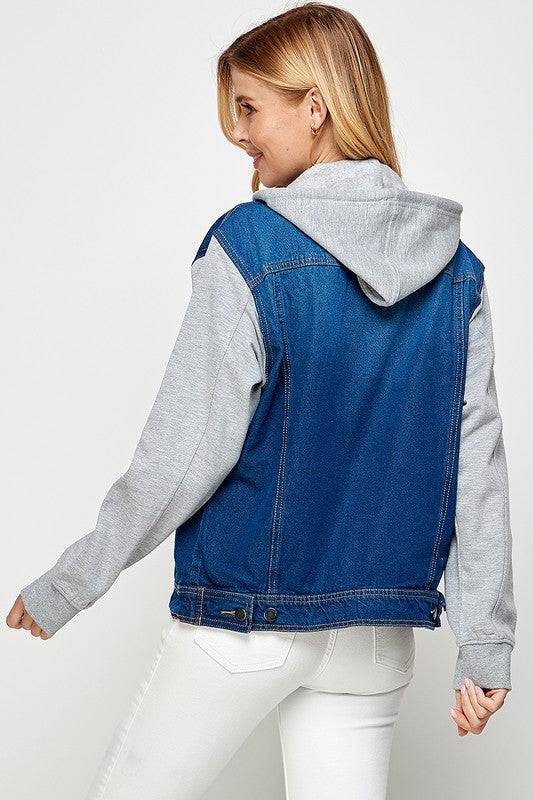 Women's Denim  Jacket with Fleece Hoodies Blue Age