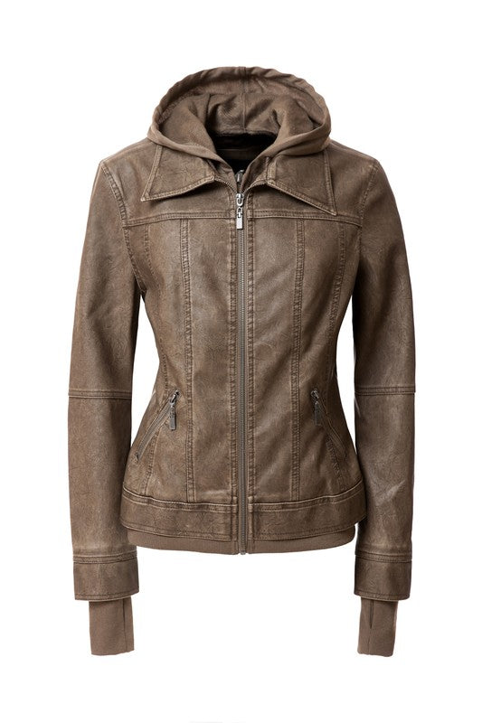 Women's Hood PU Leather Jacket - Eye Candy Sensation