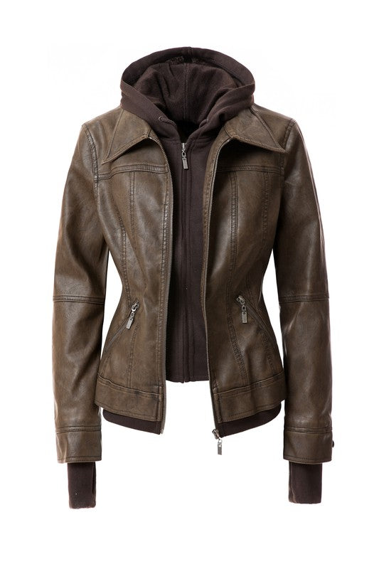 Women's Hood PU Leather Jacket - Eye Candy Sensation
