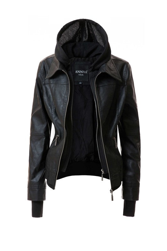 Women's Hood PU Leather Jacket - Eye Candy Sensation
