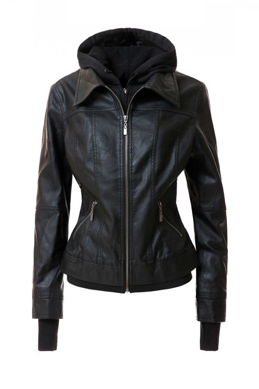Women's Hood PU Leather Jacket - Eye Candy Sensation