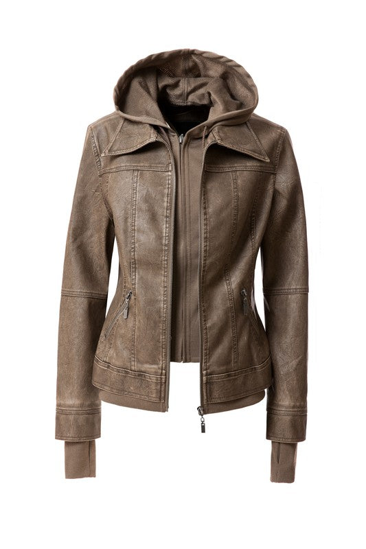Women's Hood PU Leather Jacket - Eye Candy Sensation
