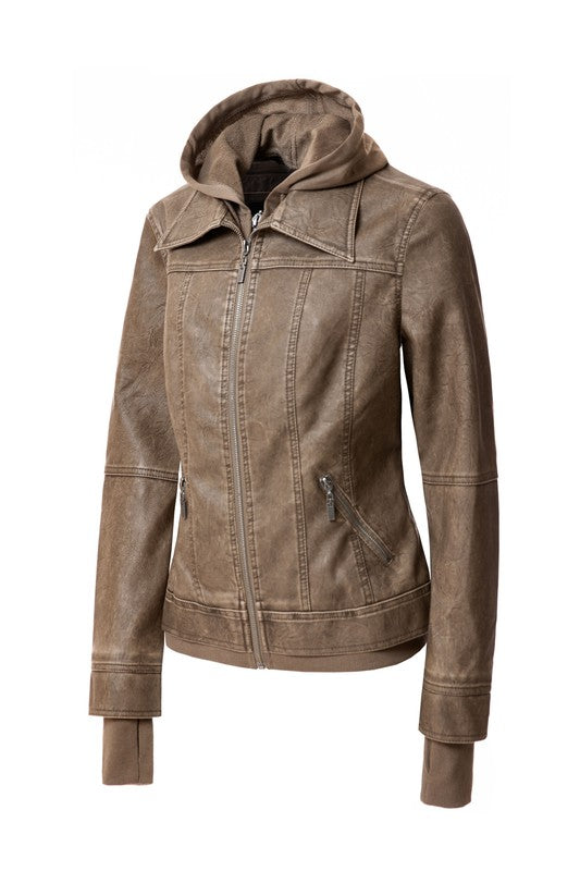 Women's Hood PU Leather Jacket - Eye Candy Sensation