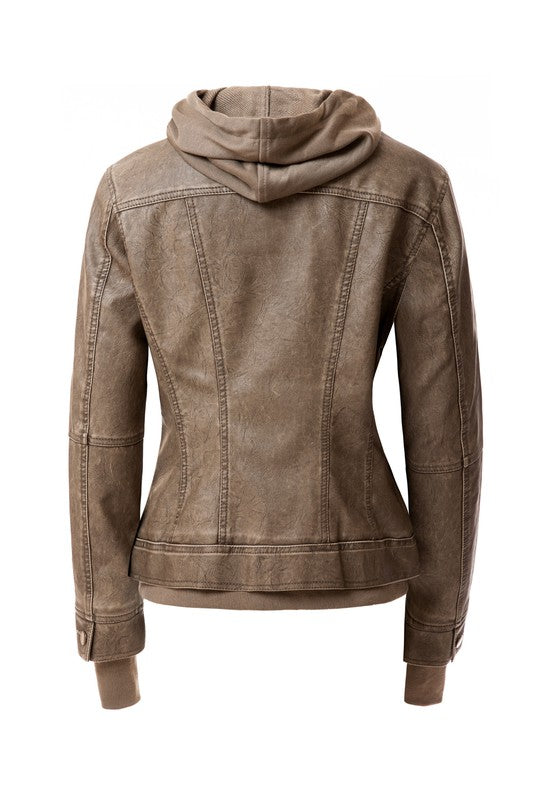 Women's Hood PU Leather Jacket - Eye Candy Sensation