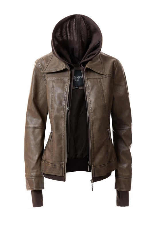 Women's Hood PU Leather Jacket - Eye Candy Sensation